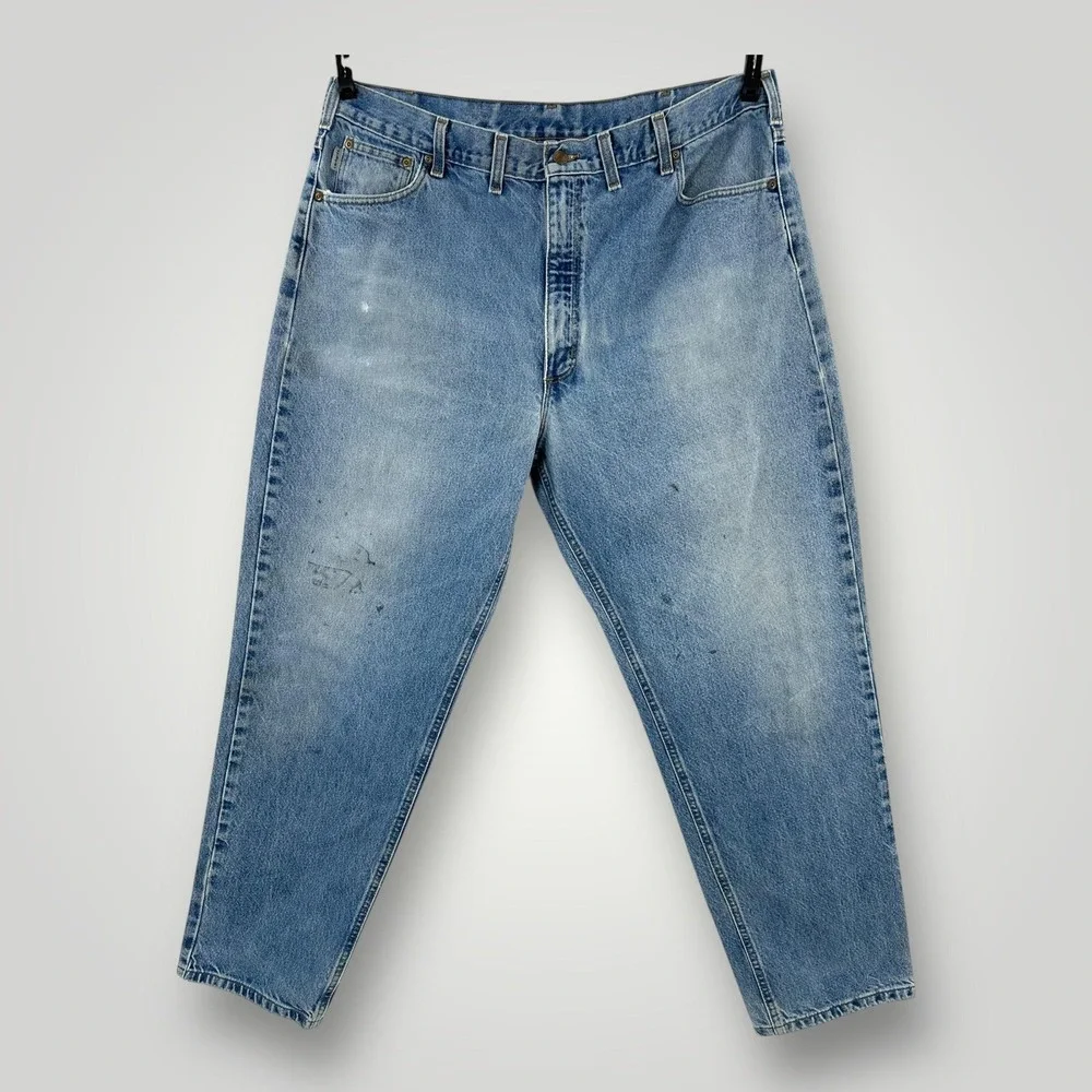 Carhartt Jeans‎ Mens 44x32 Blue Denim Relaxed Fit B17 DST Straight Leg Workwear